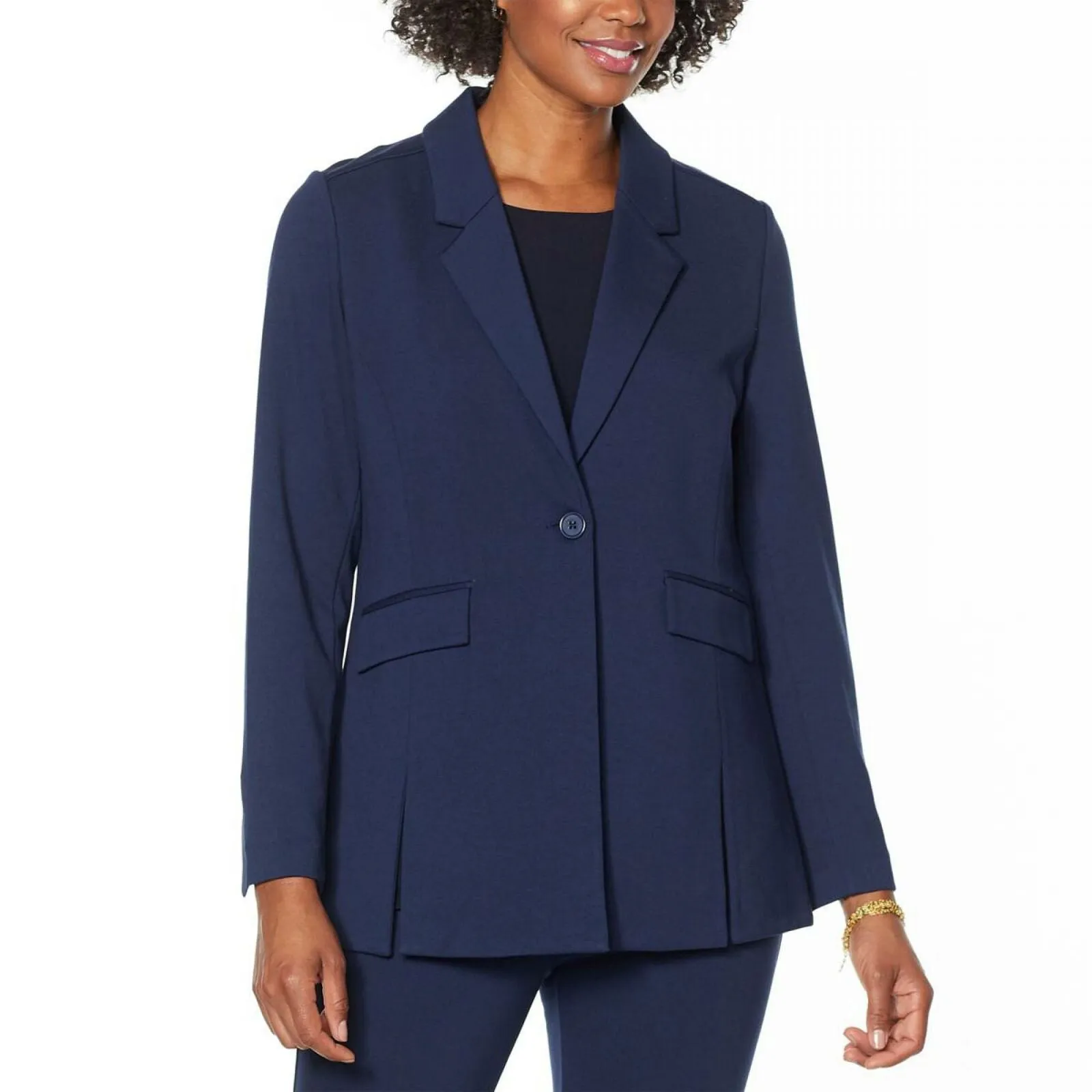 DG2 by Diane Gilman Women's Stretch Knit Ponte Blazer Jacket Navy Medium