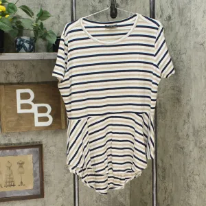 DG2 by Diane Gilman Women's Striped Peplum Drama Top Beige Plus 1X