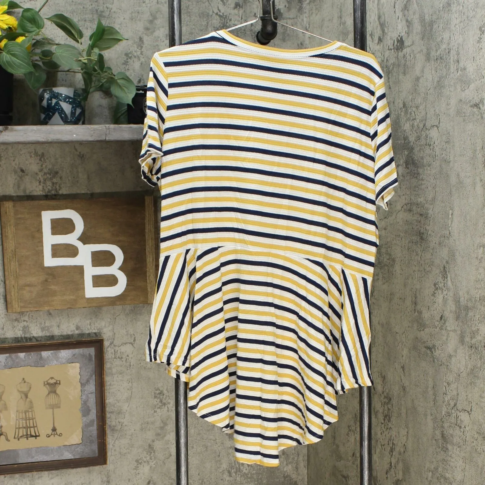 DG2 by Diane Gilman Women's Striped Peplum Drama Top Sunflower XL