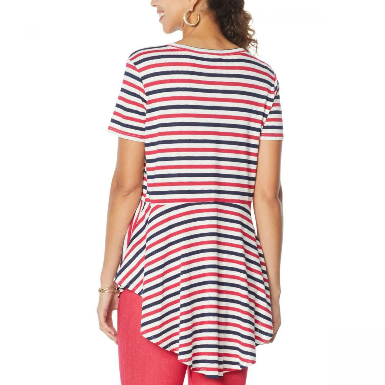 DG2 by Diane Gilman Women's Striped Peplum Drama Top