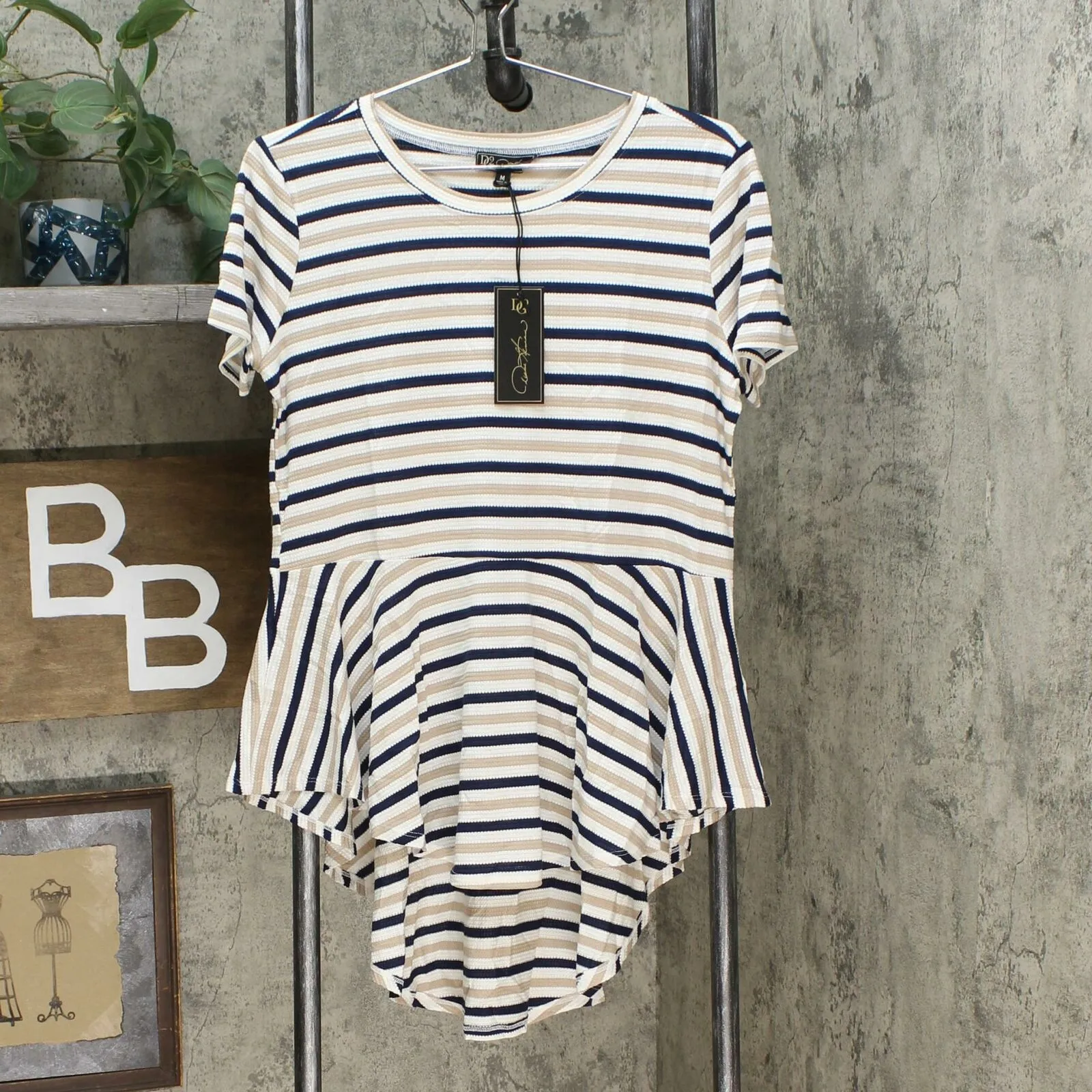 DG2 by Diane Gilman Women's Striped Peplum Drama Top