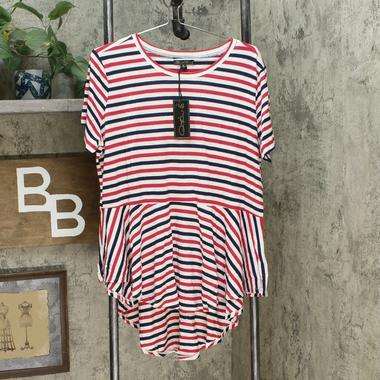DG2 by Diane Gilman Women's Striped Peplum Drama Top