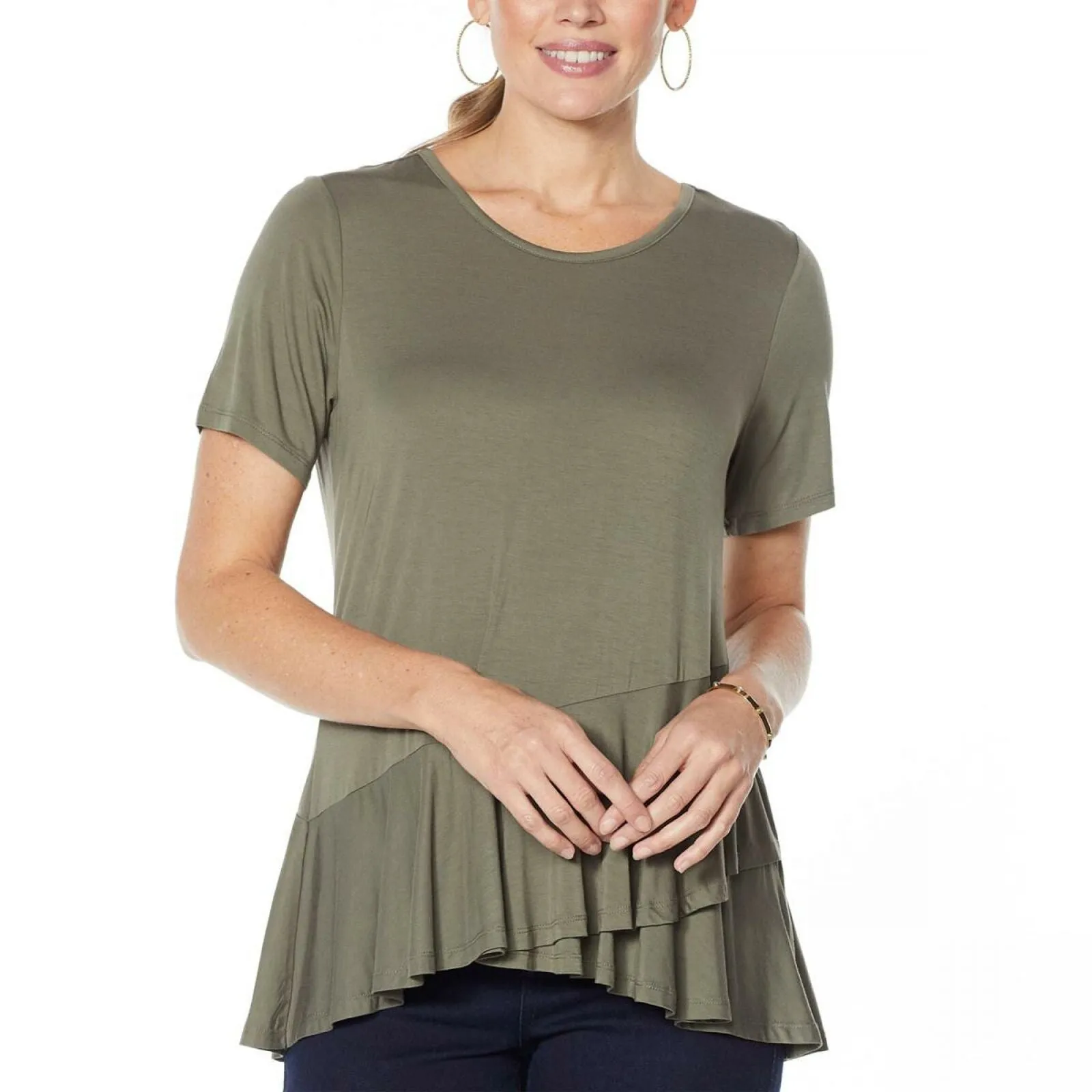 DG2 by Diane Gilman Women's Sustainable Bamboo Crossover Peplum Top Olive XL
