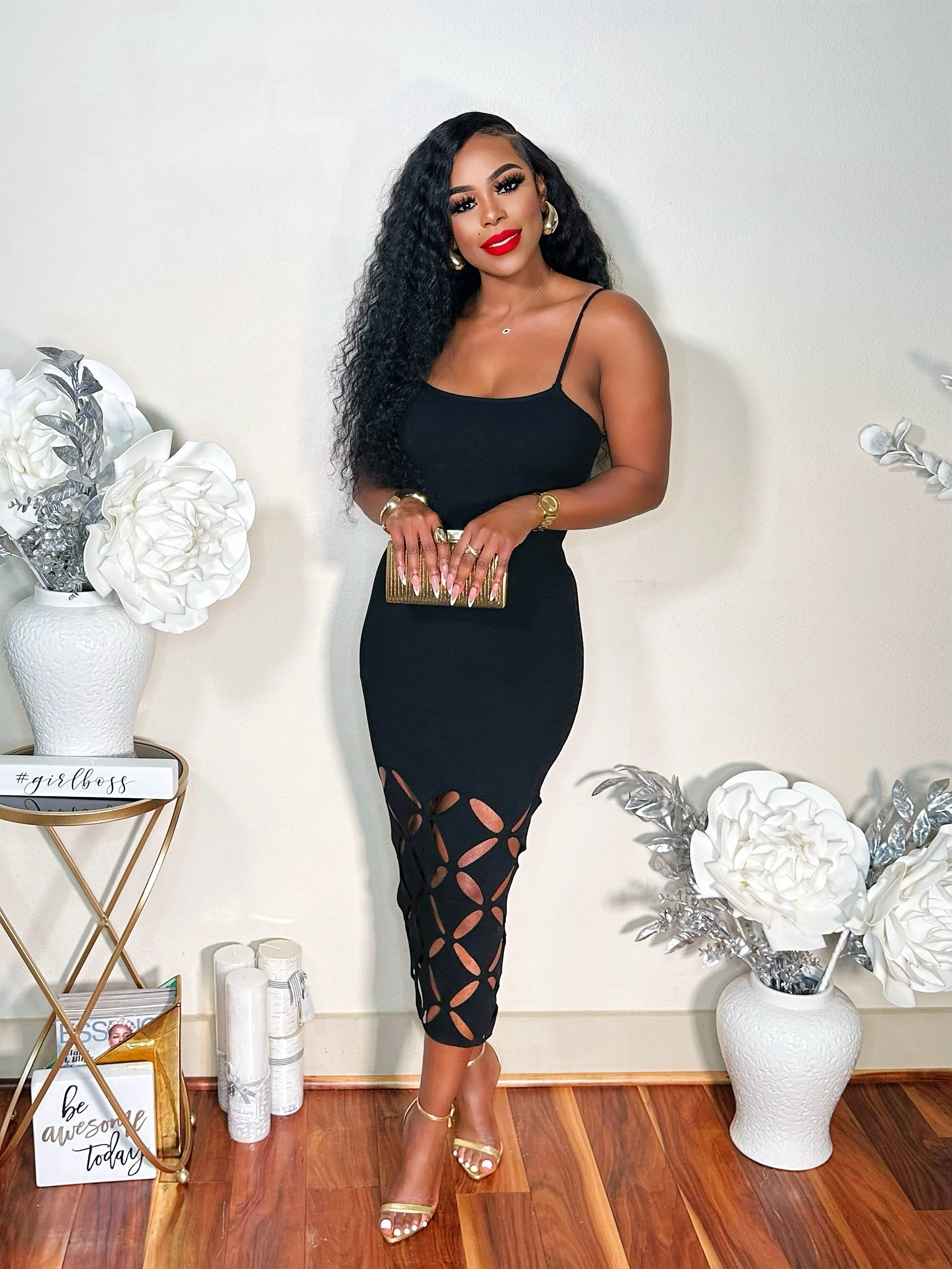 DIAMONDS ARE FOREVER MIDI DRESS (BLACK)