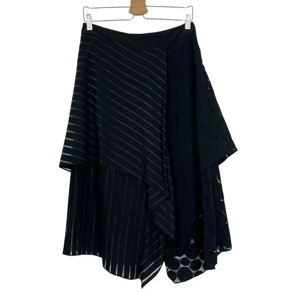 Diane Von Furstenberg DVF Front Ruffle Circles &amp; Stripes Layered Midi Skirt
