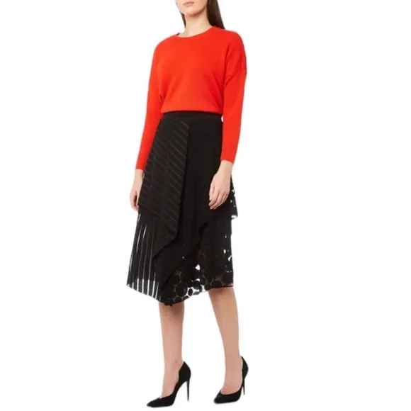 Diane Von Furstenberg DVF Front Ruffle Circles &amp; Stripes Layered Midi Skirt