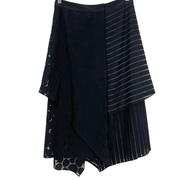 Diane Von Furstenberg DVF Front Ruffle Circles &amp; Stripes Layered Midi Skirt