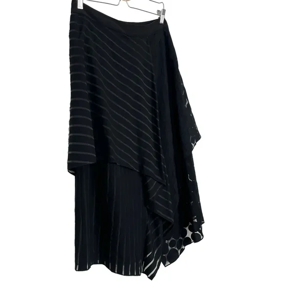 Diane Von Furstenberg DVF Front Ruffle Circles &amp; Stripes Layered Midi Skirt