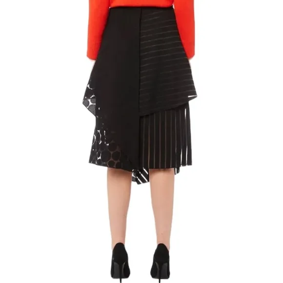 Diane Von Furstenberg DVF Front Ruffle Circles &amp; Stripes Layered Midi Skirt