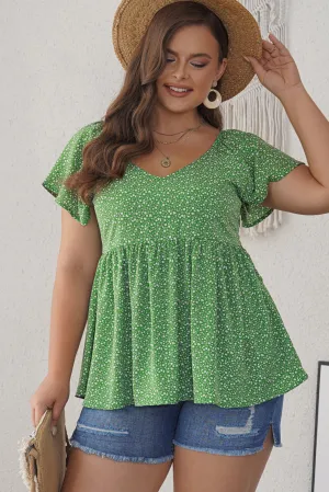 Ditsy Bloemen Flutter Mouw Peplum Blouse