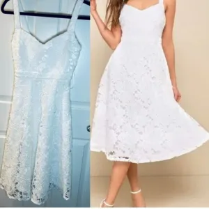 Divine Beauty White Lace Midi Dress With Pockets Size XS NWOT
