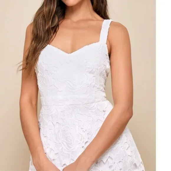 Divine Beauty White Lace Midi Dress With Pockets Size XS NWOT