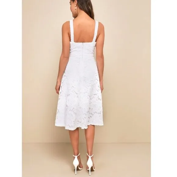 Divine Beauty White Lace Midi Dress With Pockets Size XS NWOT