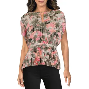DKNY Womens Pleated Printed Peplum Top