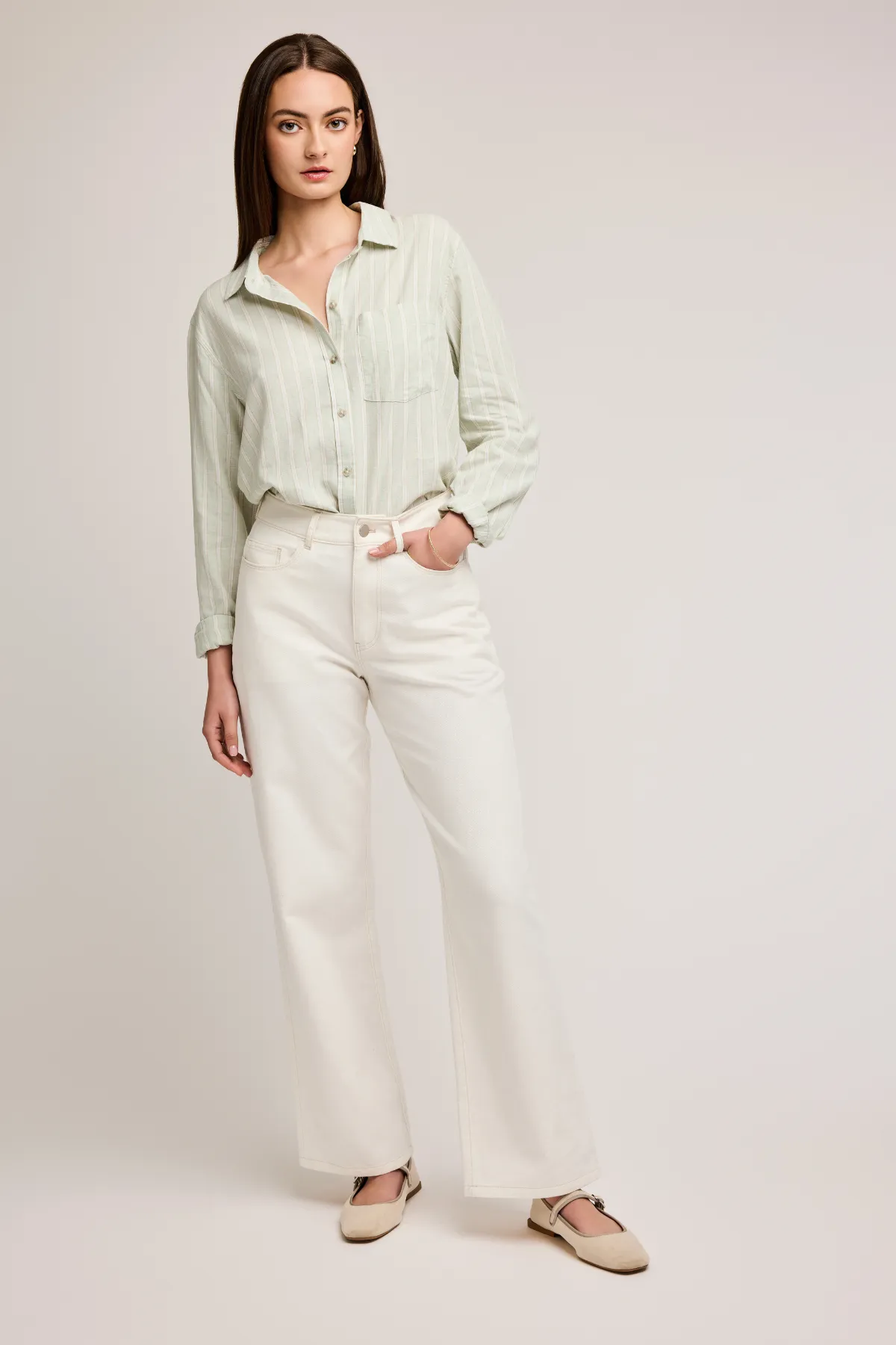 Dominique Striped Button Up Shirt by Gentle Fawn