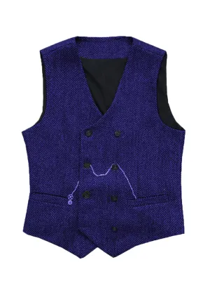Double Breasted Herringbone Vest V-Neck Men's Suit Vest