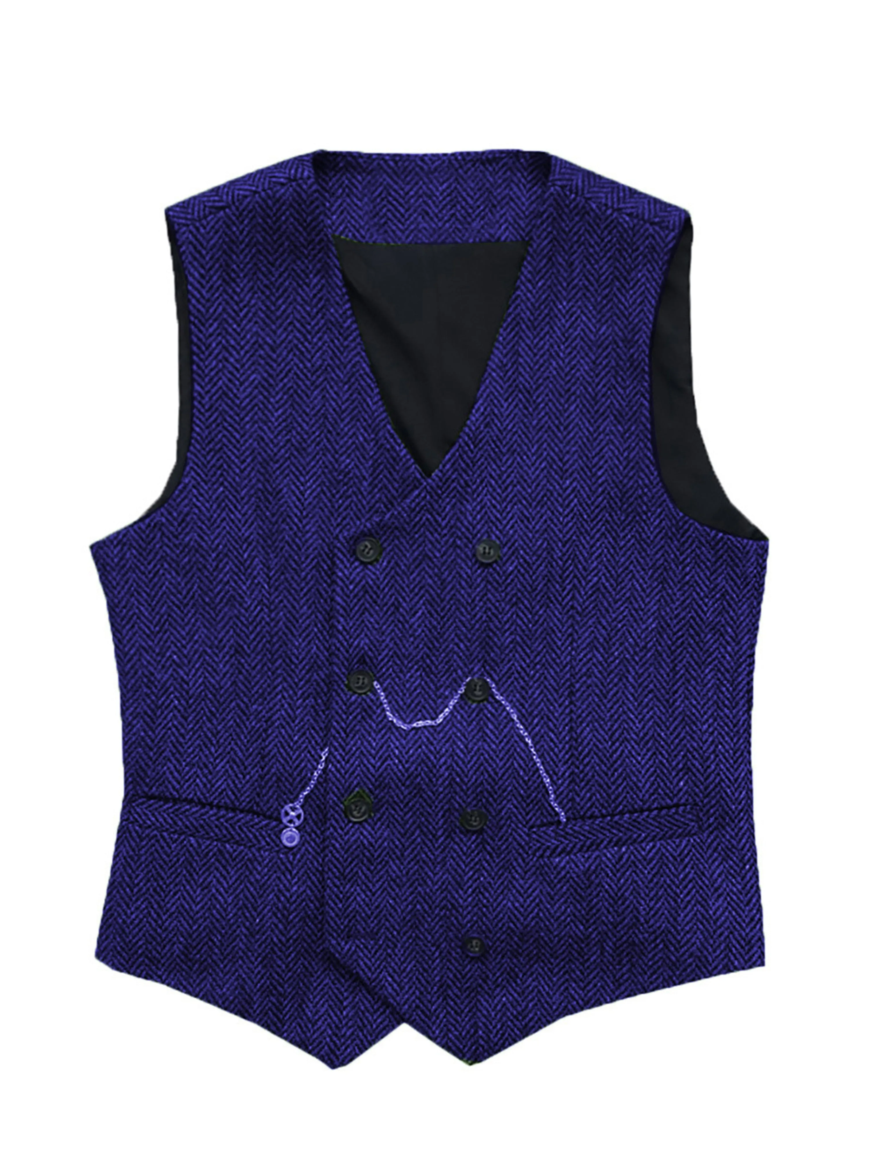 Double Breasted Herringbone Vest V-Neck Men's Suit Vest