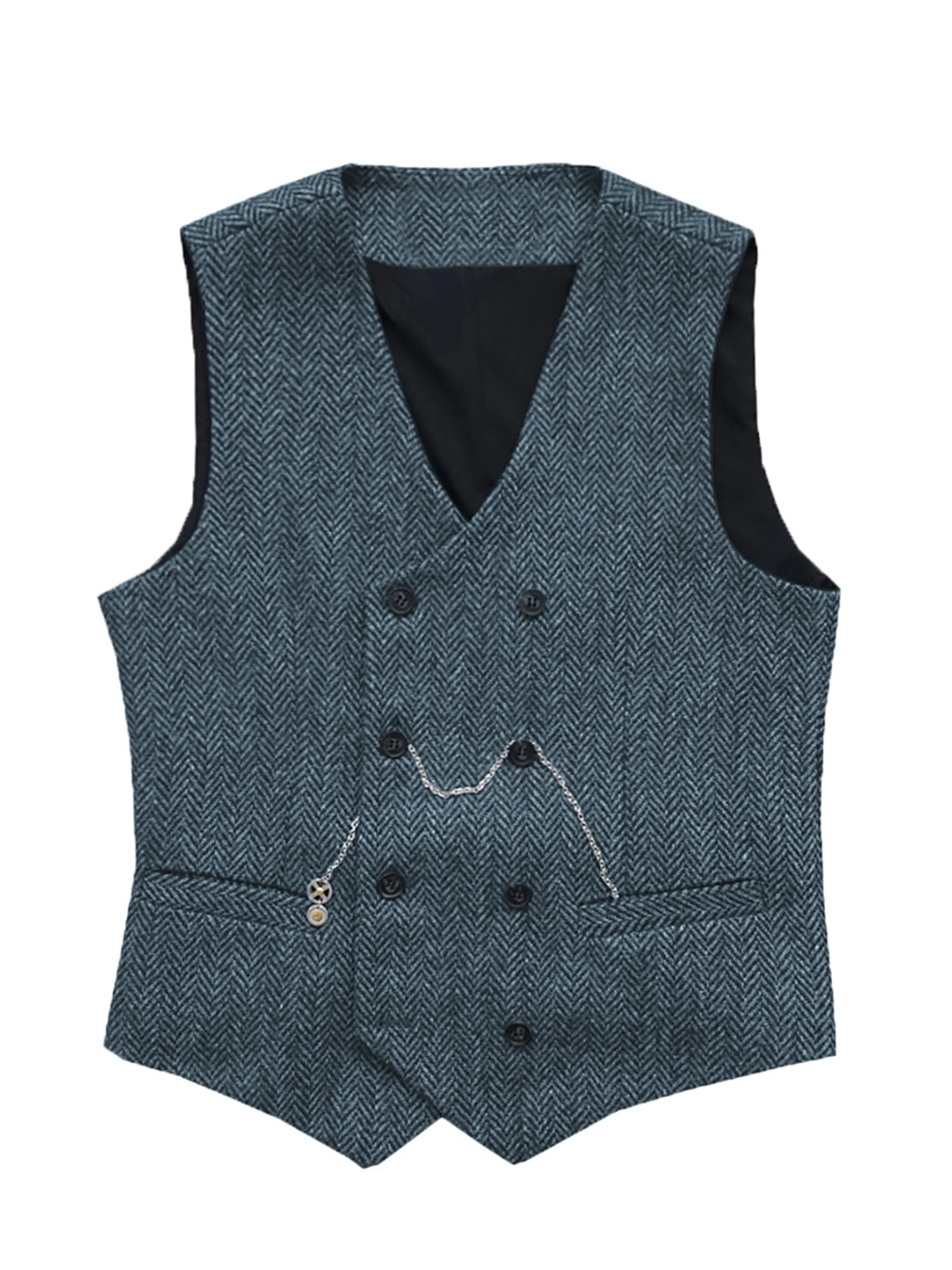 Double Breasted Herringbone Vest V-Neck Men's Suit Vest