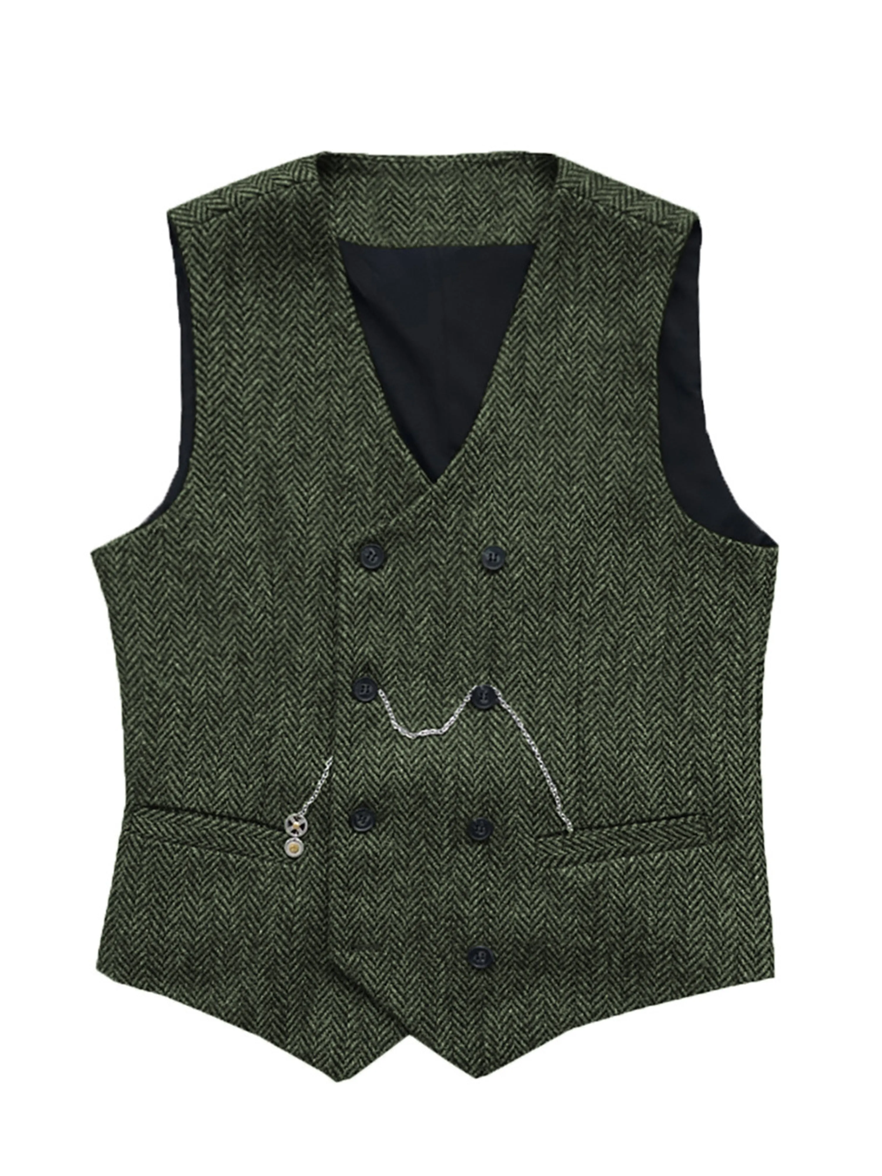 Double Breasted Herringbone Vest V-Neck Men's Suit Vest