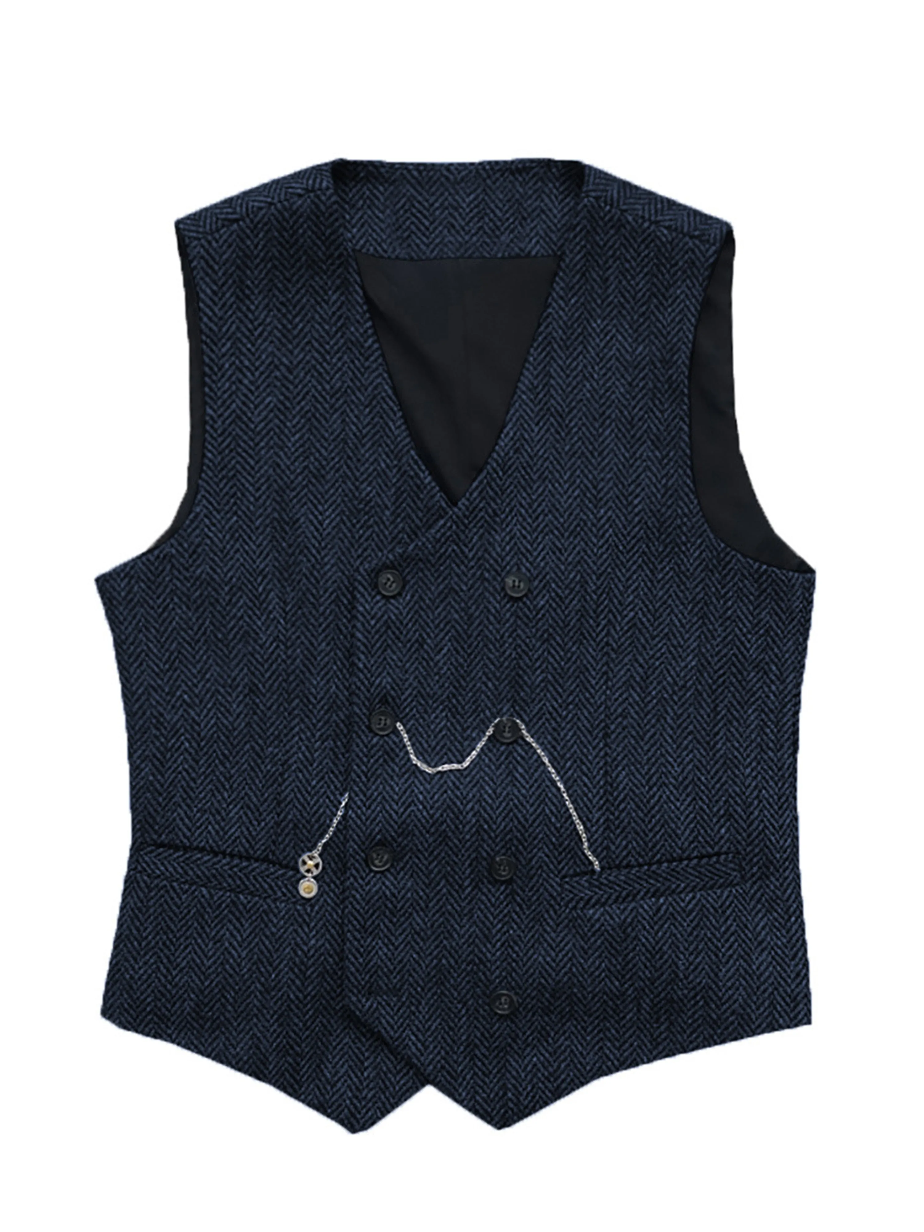 Double Breasted Herringbone Vest V-Neck Men's Suit Vest