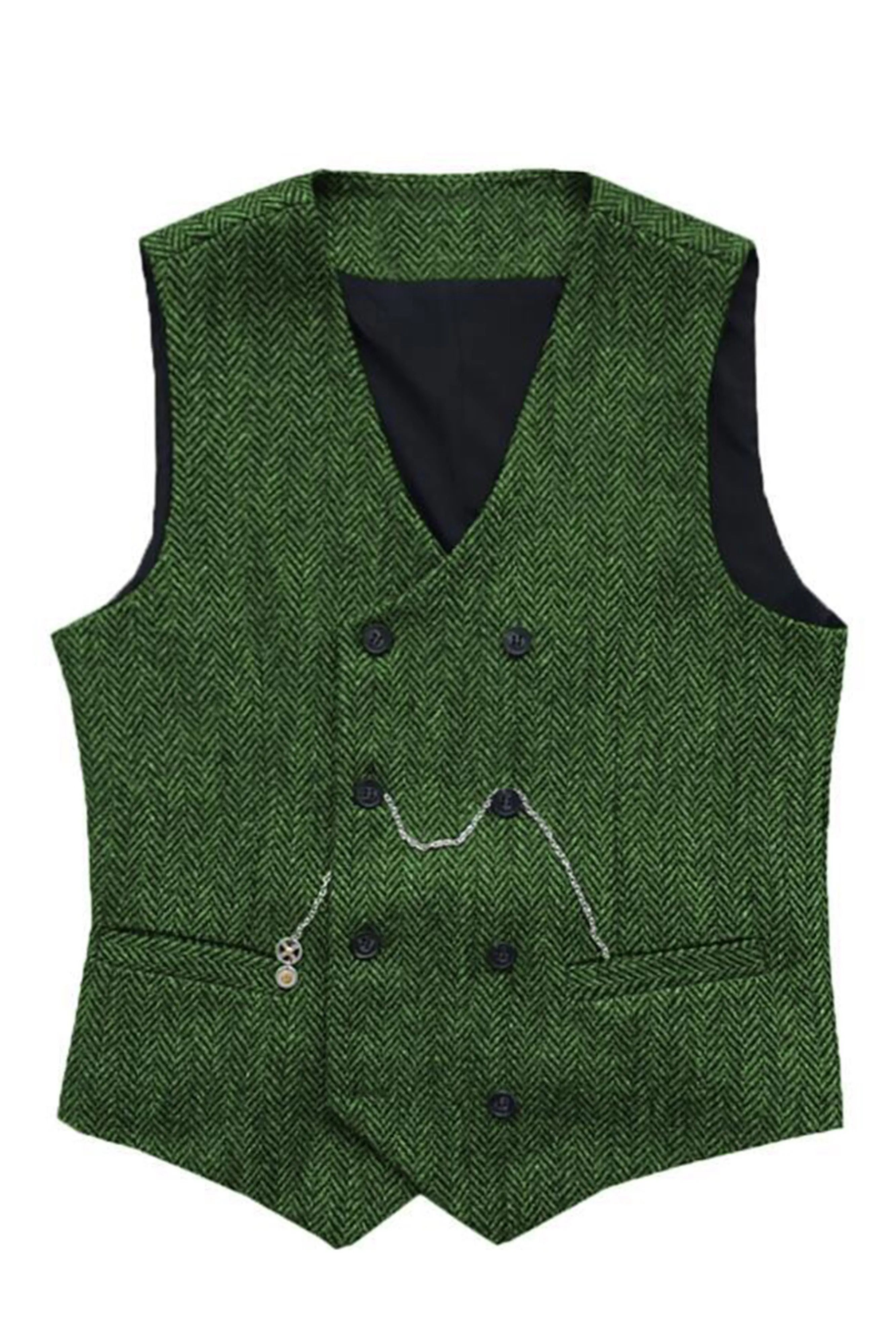 Double Breasted Herringbone Vest V-Neck Men's Suit Vest