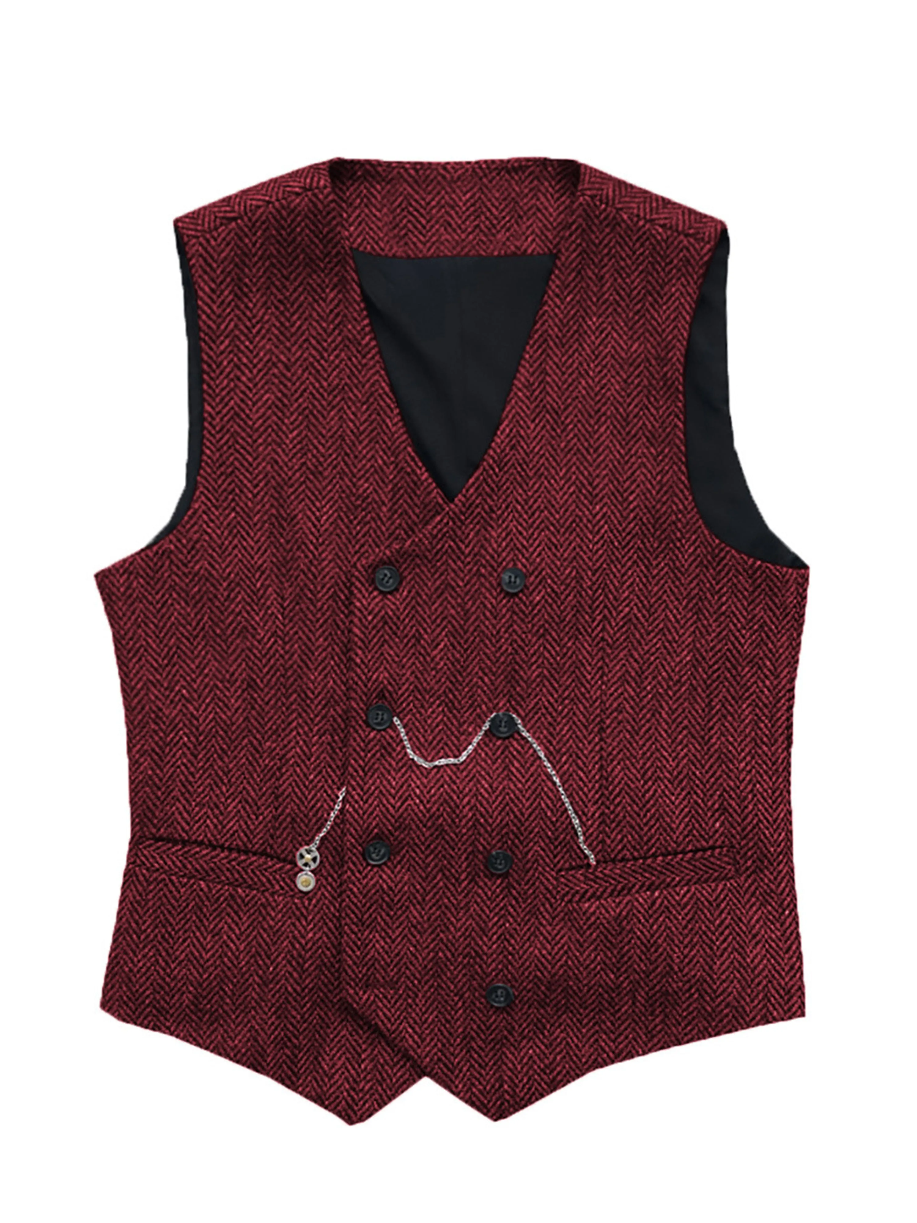 Double Breasted Herringbone Vest V-Neck Men's Suit Vest