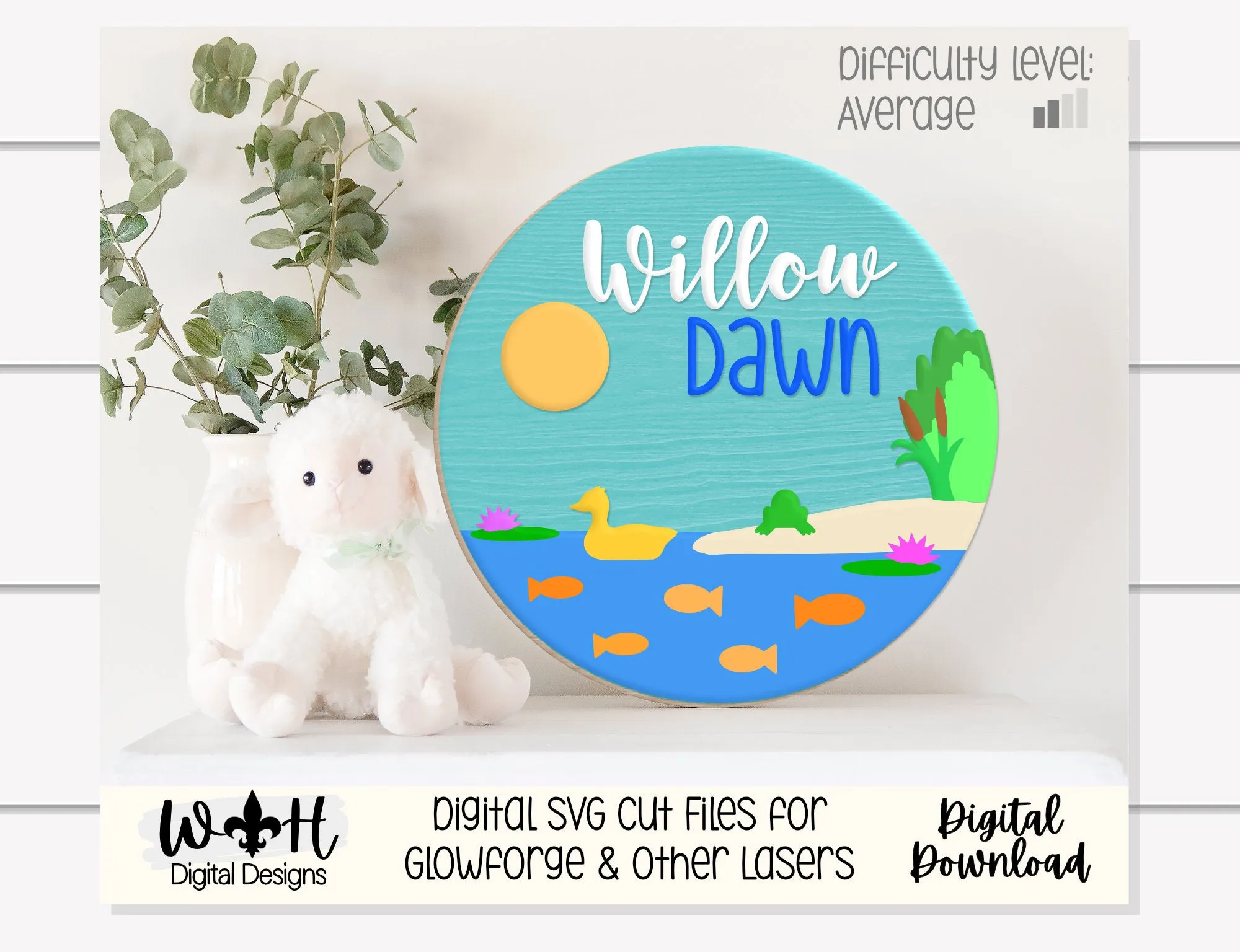 Duck Pond and Goldfish Baby Nursery Round - Sign Making Home Decor and DIY Kits - Cut File For Glowforge Lasers - Digital SVG File