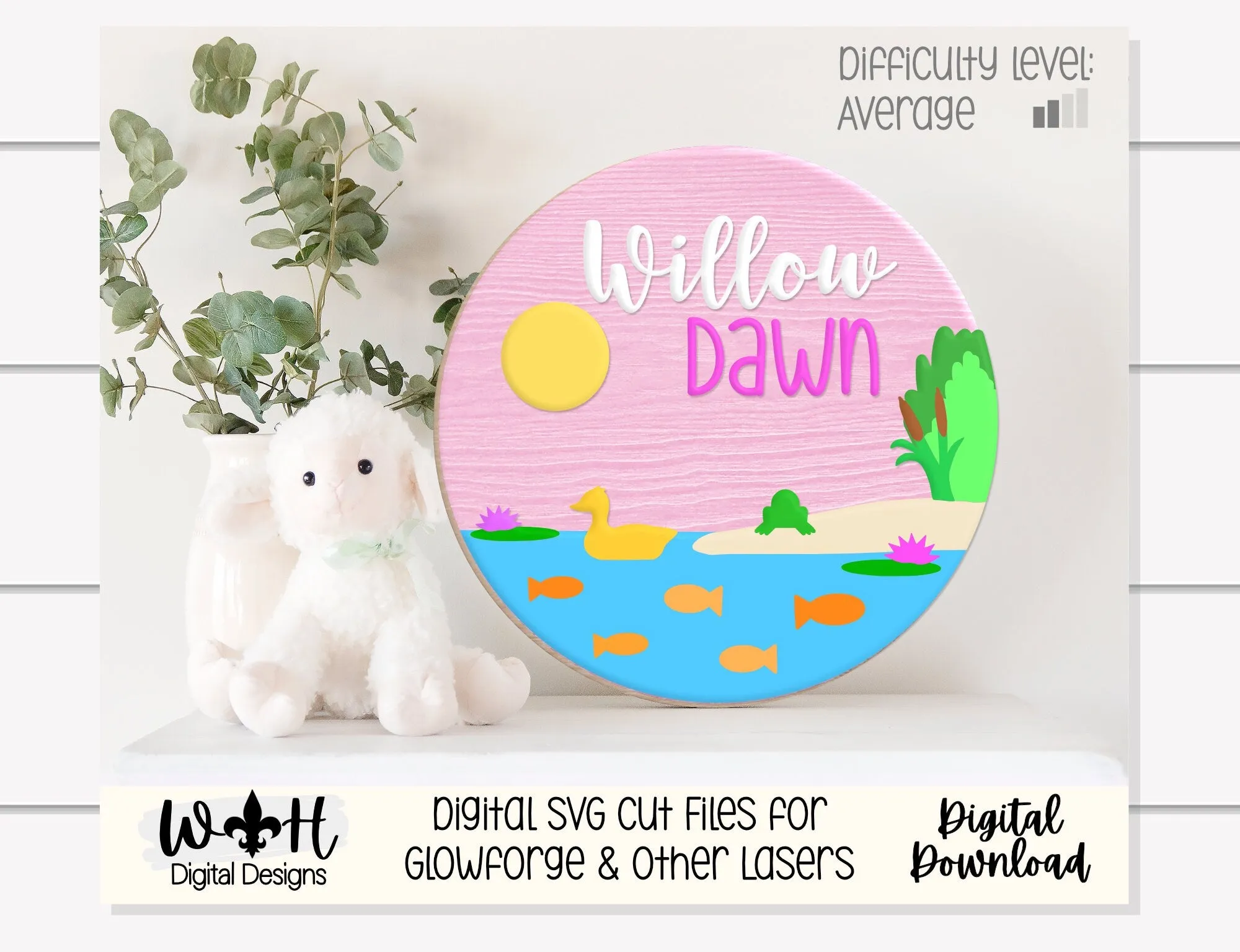 Duck Pond and Goldfish Baby Nursery Round - Sign Making Home Decor and DIY Kits - Cut File For Glowforge Lasers - Digital SVG File