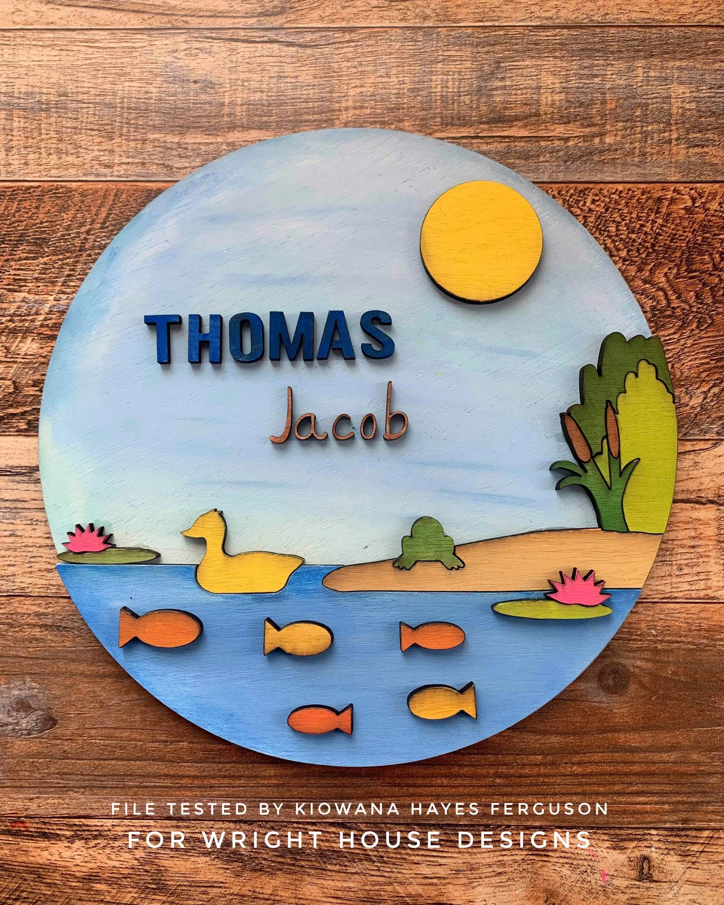 Duck Pond and Goldfish Baby Nursery Round - Sign Making Home Decor and DIY Kits - Cut File For Glowforge Lasers - Digital SVG File