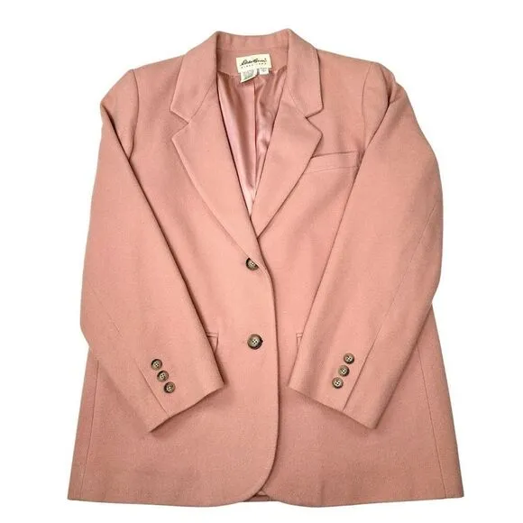Eddie Bauer 100% Wool Blazer Double Button Close Pink Lined Women’s Size Medium