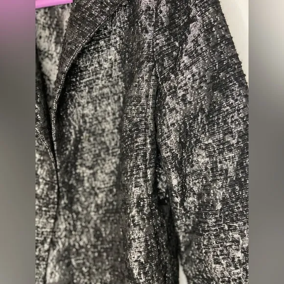 Eileen Fisher Black Silver Women’s Jacquard Open Front Jacket Blazer Size M