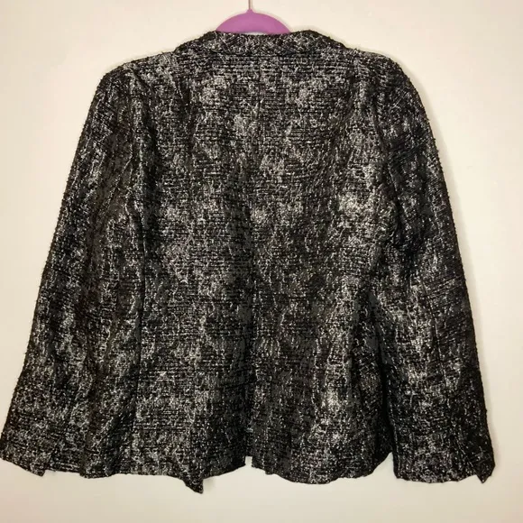 Eileen Fisher Black Silver Women’s Jacquard Open Front Jacket Blazer Size M