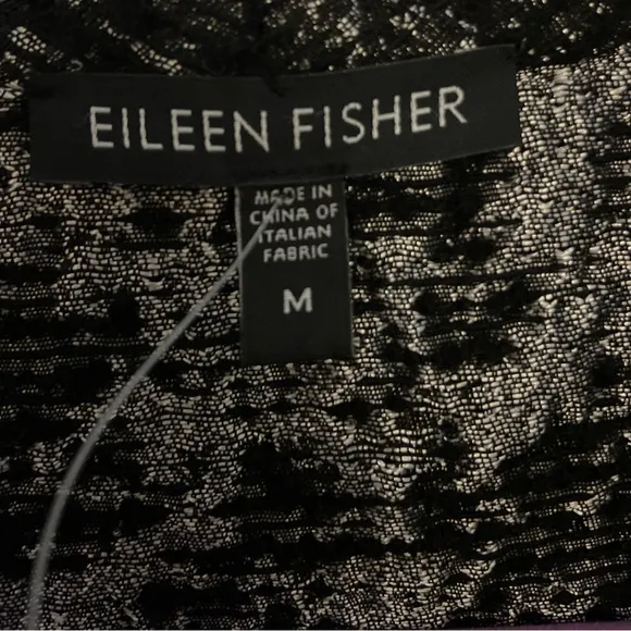 Eileen Fisher Black Silver Women’s Jacquard Open Front Jacket Blazer Size M