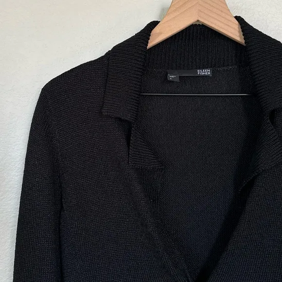 EILEEN FISHER S Silk Blend One Button Textured Cardigan Sweater Blazer in Black