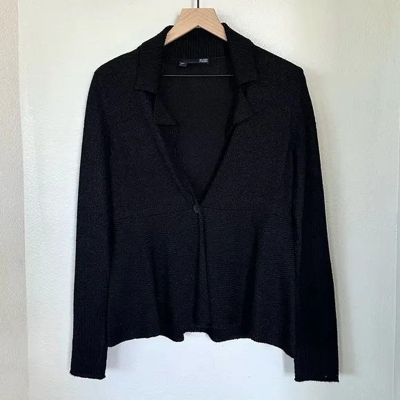 EILEEN FISHER S Silk Blend One Button Textured Cardigan Sweater Blazer in Black
