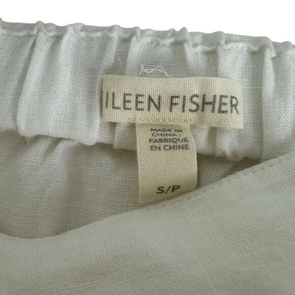 Eileen Fisher Organic Linen Faux Wrap Front Skirt White Small