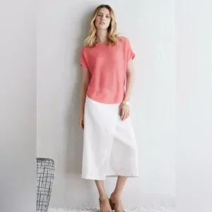 Eileen Fisher Organic Linen Faux Wrap Front Skirt White Small
