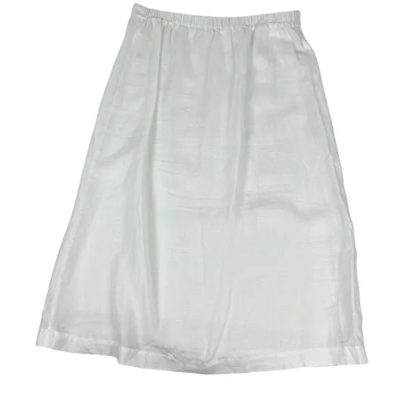 Eileen Fisher Organic Linen Faux Wrap Front Skirt White Small