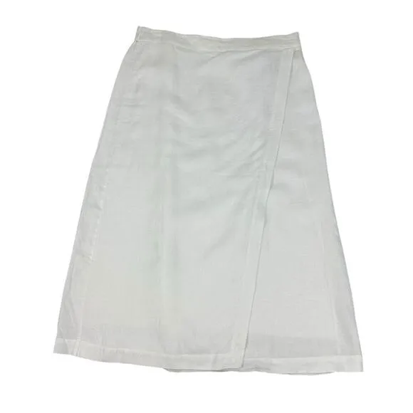 Eileen Fisher Organic Linen Faux Wrap Front Skirt White Small