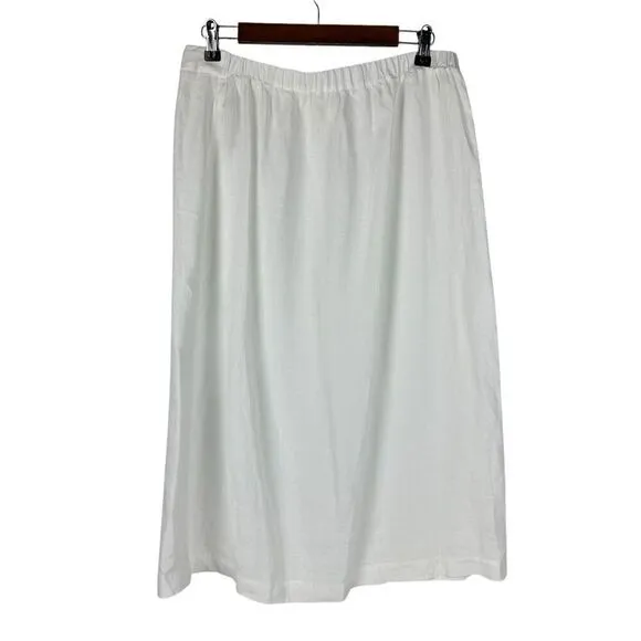 Eileen Fisher Organic Linen Faux Wrap Front Skirt White Small