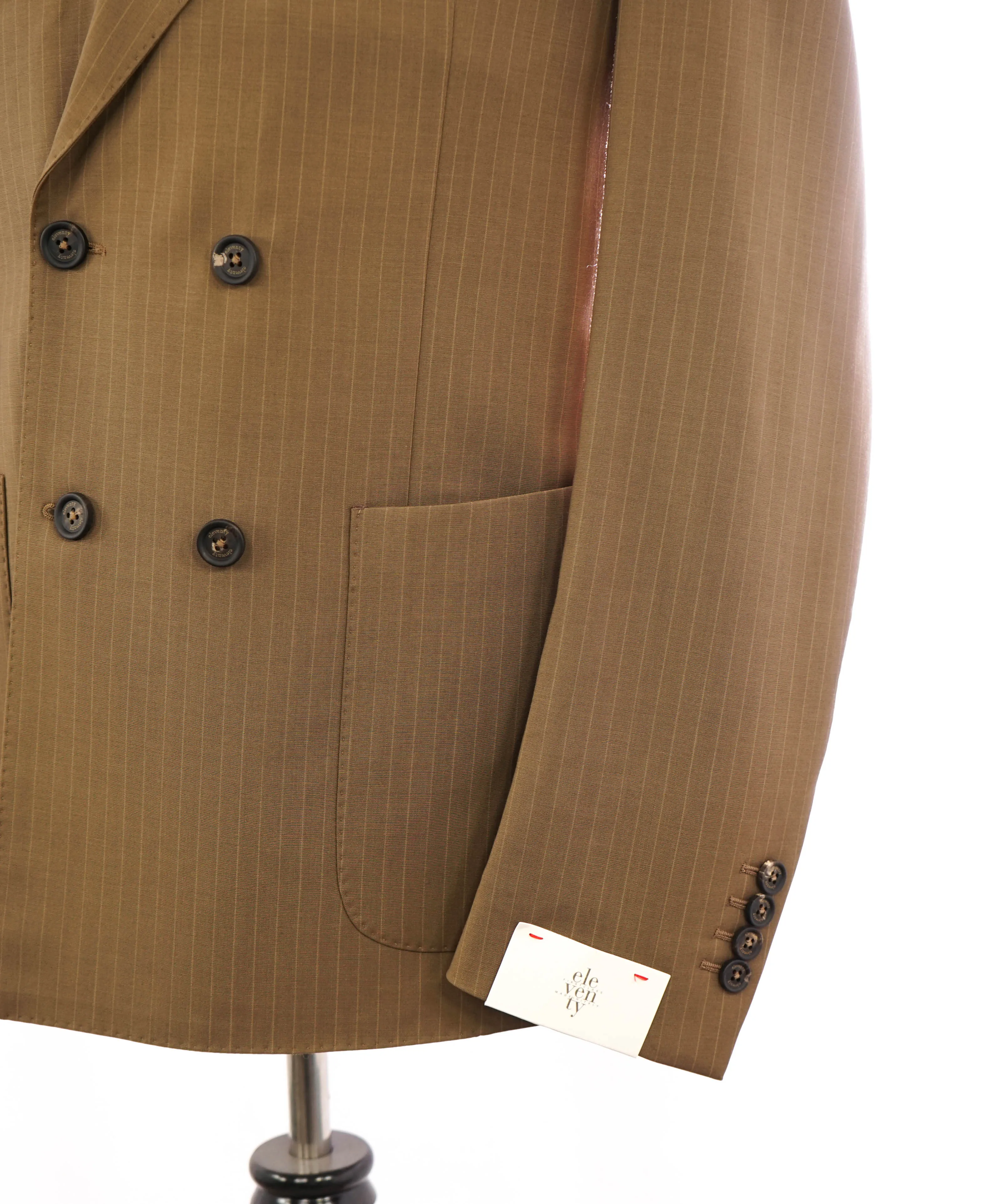 ELEVENTY - Brown Pencil Stripe Double Breasted Semi-Lined Suit - 40 (50 EU)