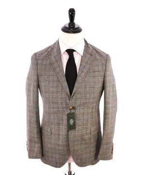 ELEVENTY -  "PREMIUM" Camel & Gray Check WOOL/SILK/LINEN Suit - 38R