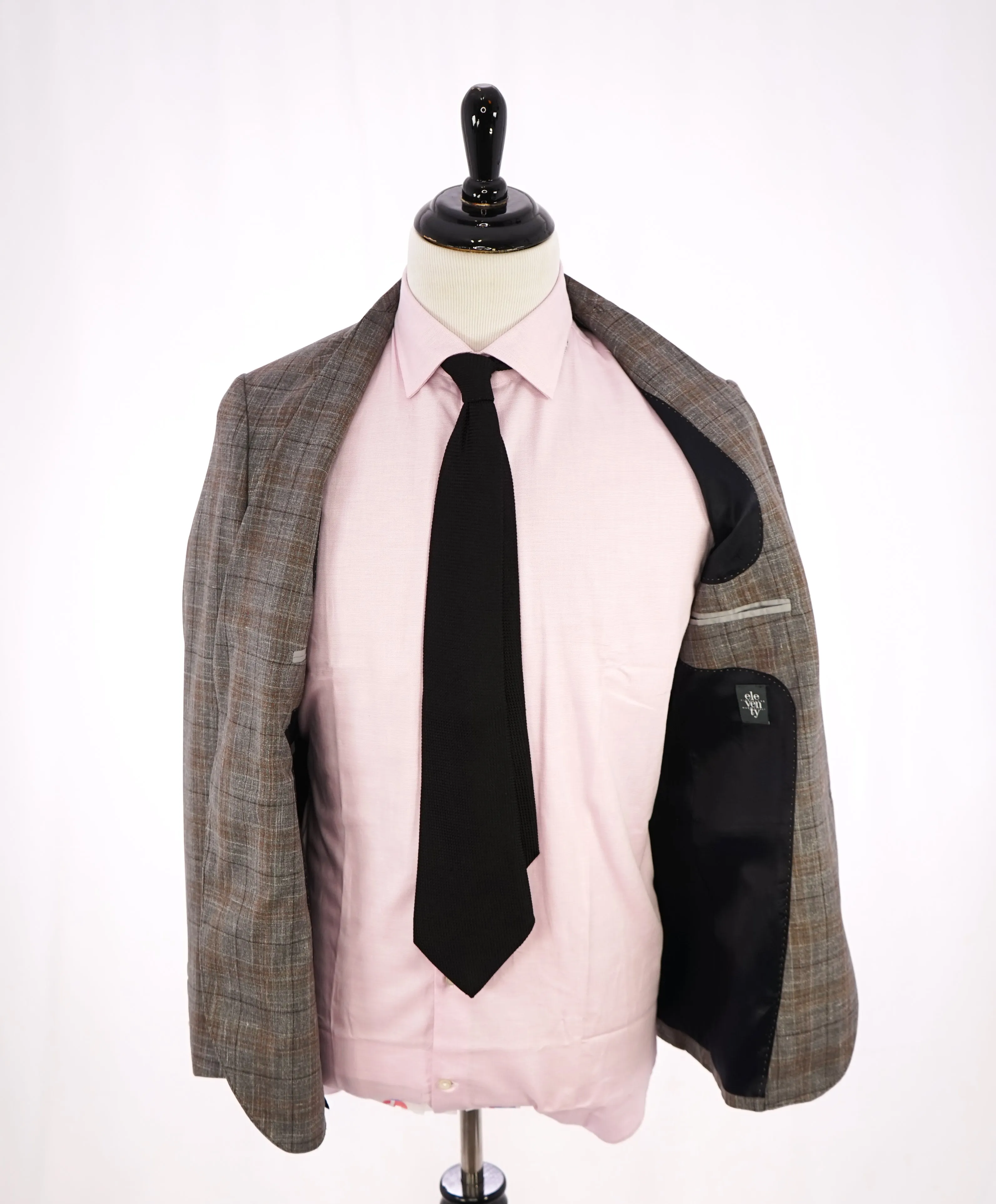 ELEVENTY -  "PREMIUM" Camel & Gray Check WOOL/SILK/LINEN Suit - 38R