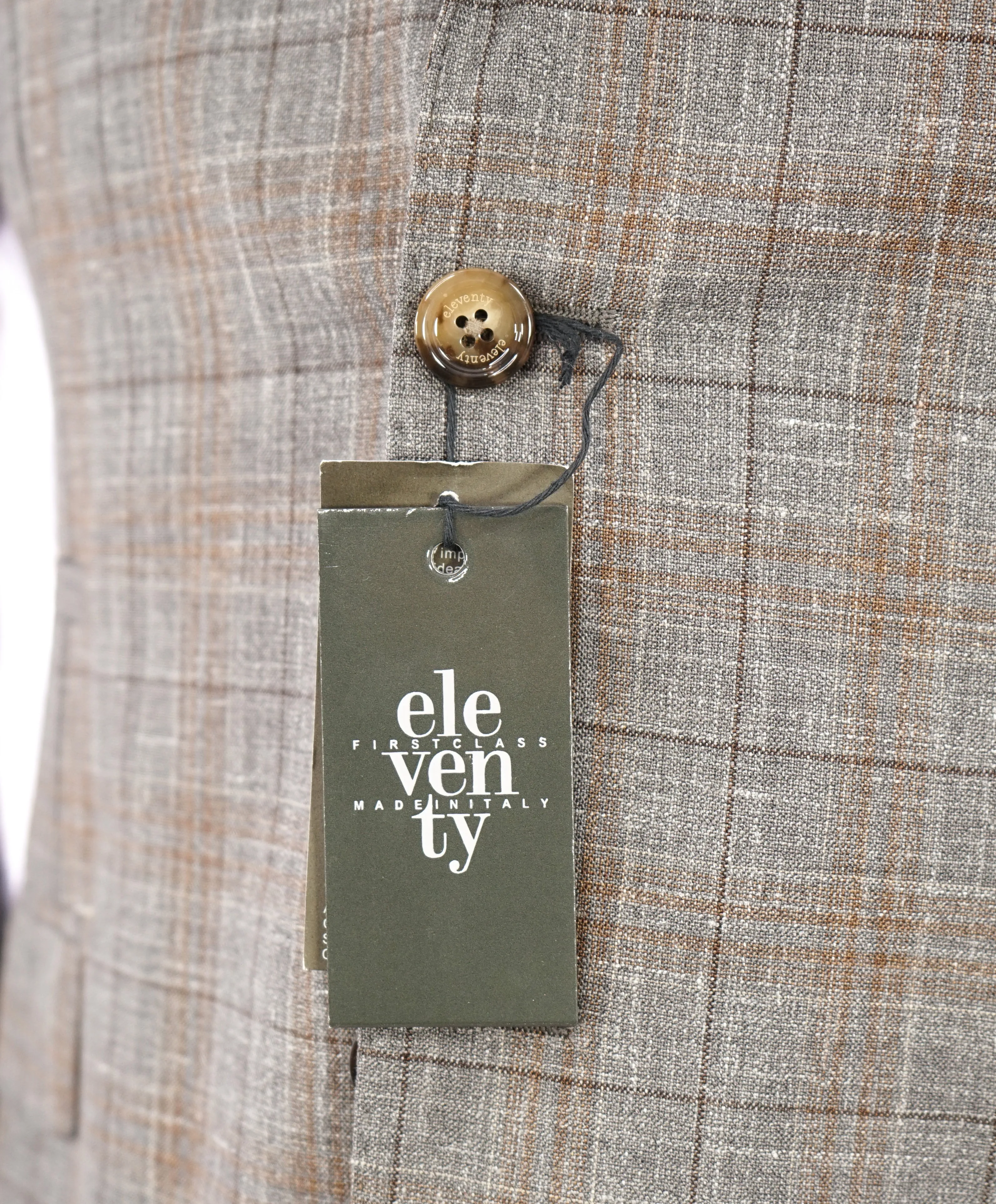 ELEVENTY -  "PREMIUM" Camel & Gray Check WOOL/SILK/LINEN Suit - 38R