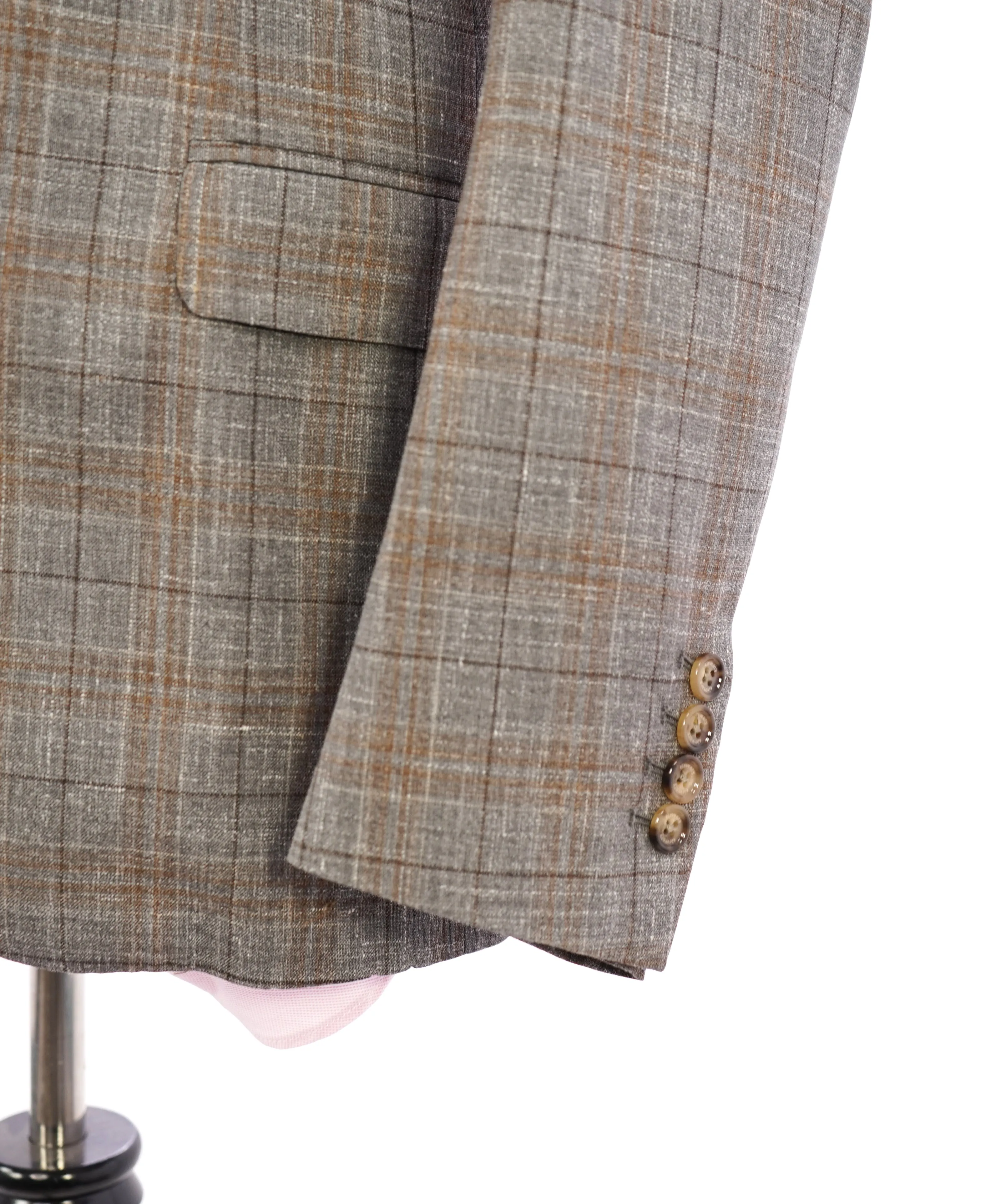 ELEVENTY -  "PREMIUM" Camel & Gray Check WOOL/SILK/LINEN Suit - 38R
