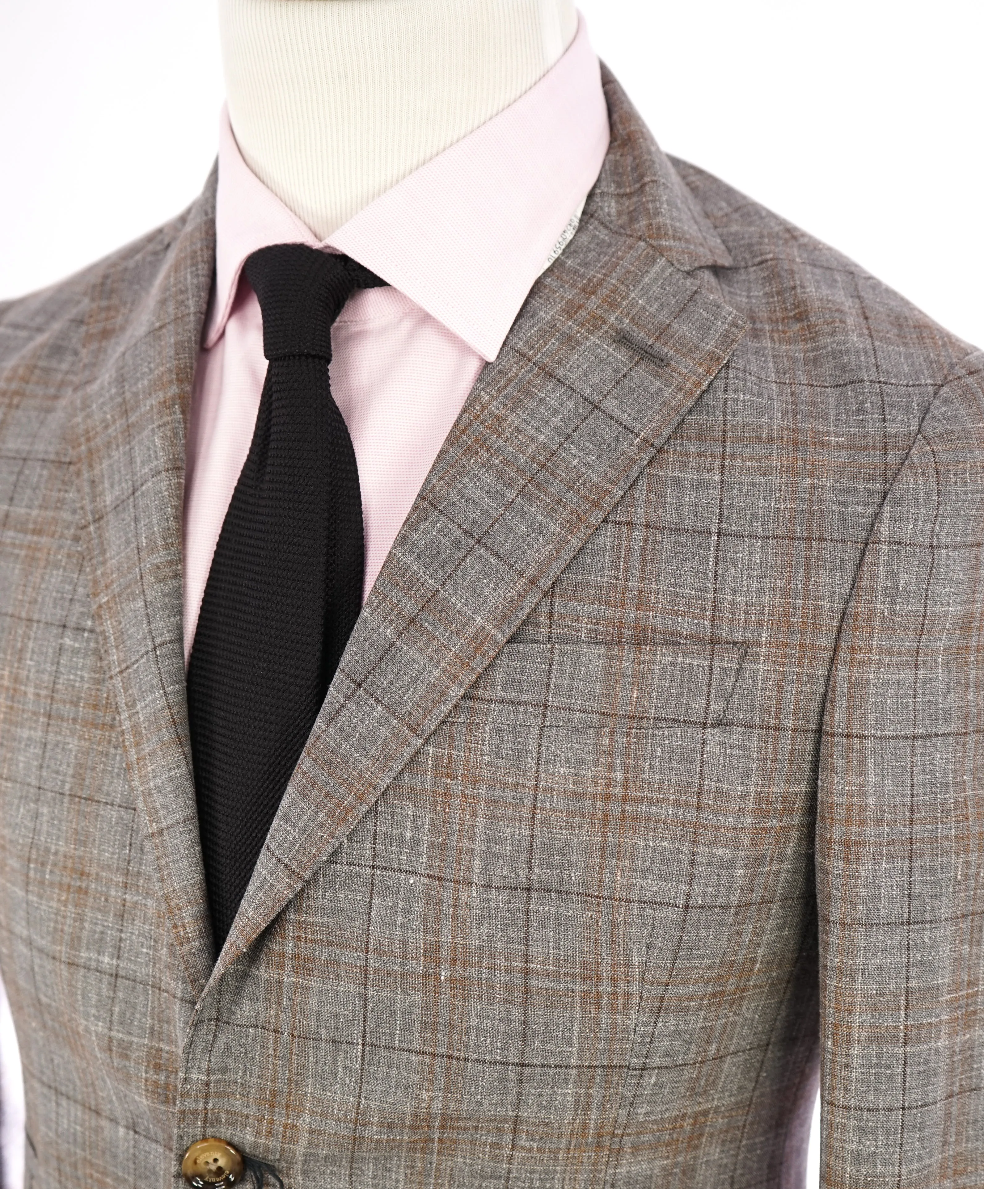 ELEVENTY -  "PREMIUM" Camel & Gray Check WOOL/SILK/LINEN Suit - 38R