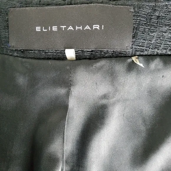 Elie Tahari Textured Black Blazer With Satin Ruched Collar Black Size Medium