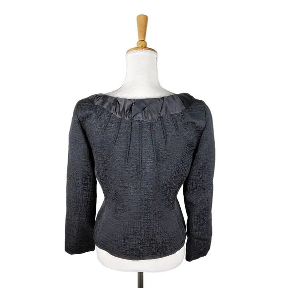 Elie Tahari Textured Black Blazer With Satin Ruched Collar Black Size Medium