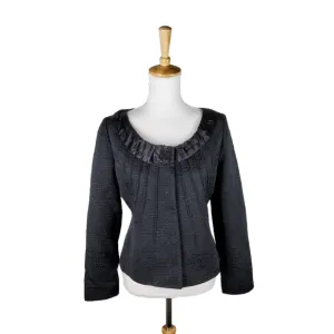Elie Tahari Textured Black Blazer With Satin Ruched Collar Black Size Medium