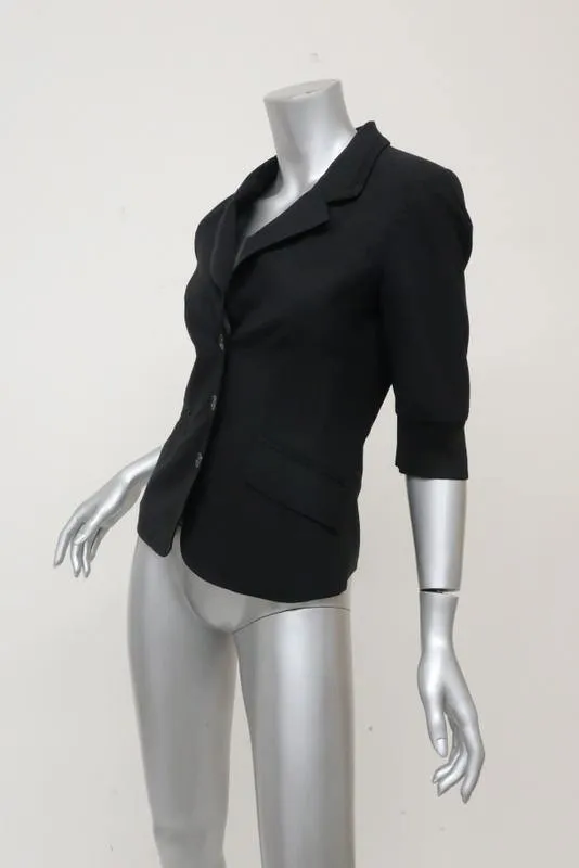 Elizabeth and James Blazer Black Stretch Wool Size 2 Short Sleeve Jacket